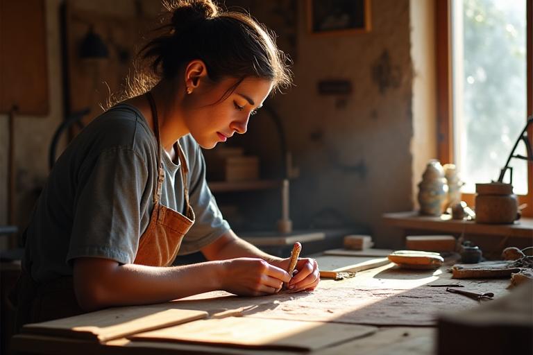 Artigiano fiorentino al lavoro in un laboratorio tessile